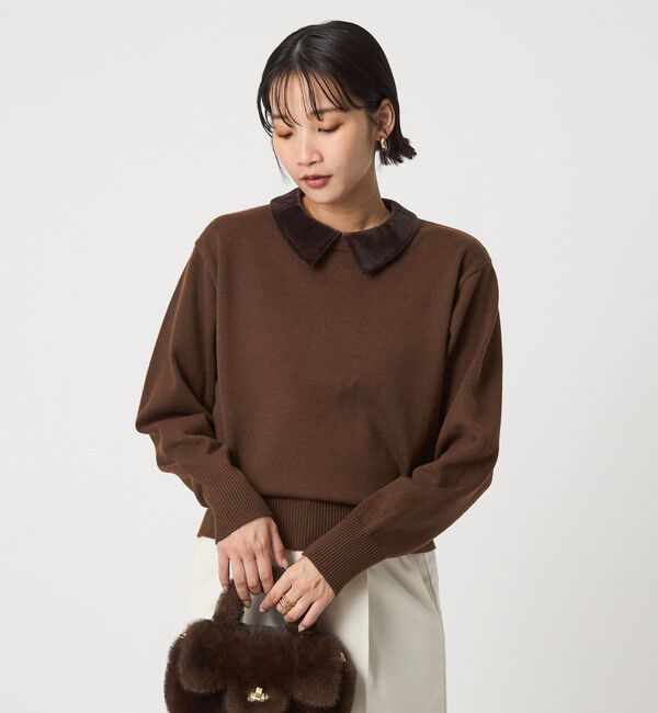 UNITED ARROWS green label relaxing「ベロア エリ 2WAY ニット プルオーバー ウォッシャブル」|ニット・セーター|