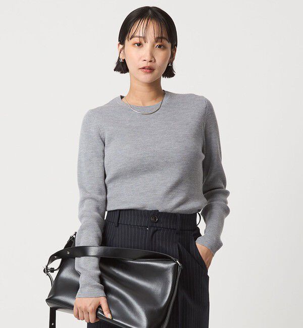 UNITED ARROWS green label relaxing「ウール リブ クルーネック ニット プルオーバー ウォッシャブル」|ニット・セーター|LT.GRAY