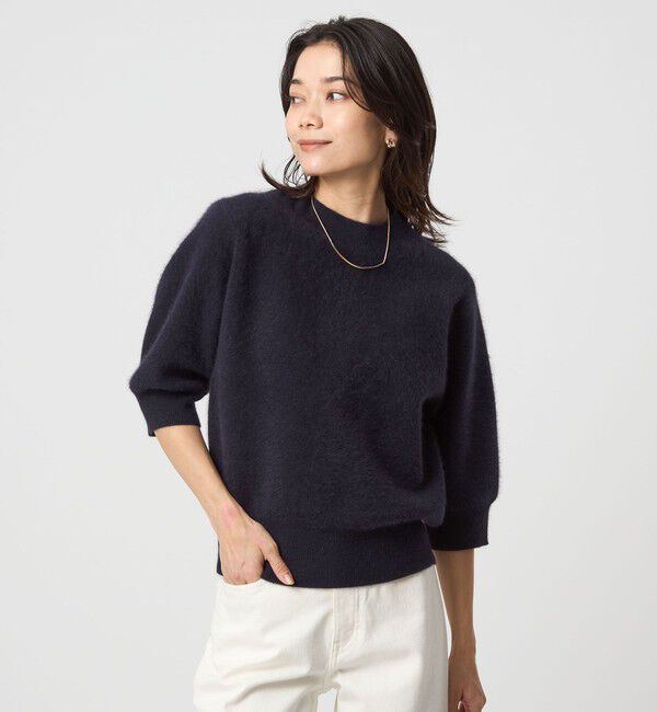 UNITED ARROWS green label relaxing「FOXブレンド ハーフスリーブ プルオーバー ニット」|ニット・セーター|NAVY