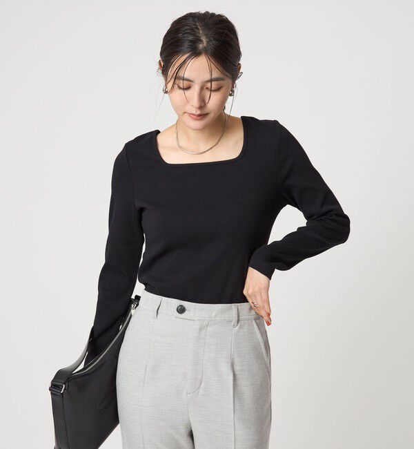 UNITED ARROWS green label relaxing「デコルテ フライス ロングスリーブ プルオーバー」|Tシャツ・カットソー|BLACK