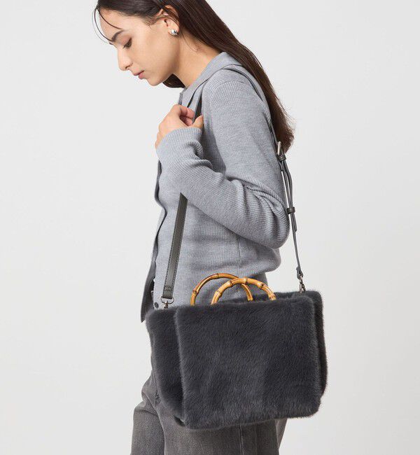 UNITED ARROWS green label relaxing「2WAY バンブーハンドル フェイクファー トートバッグ」|ショルダー・メッセンジャー|DK.GRAY