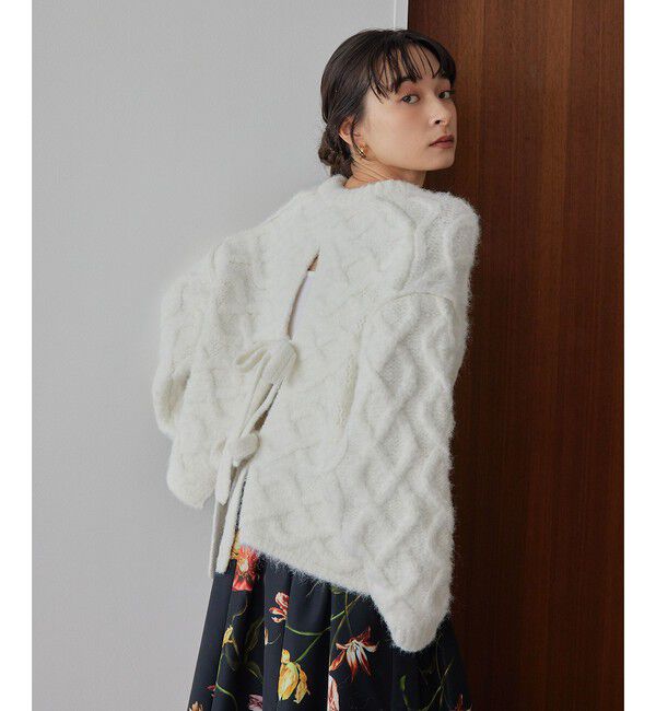 EMMEL REFINES「＜EMMEL REFINES＞EM バックリボン ケーブルニット プルオーバー」|ニット・セーター|WHITE