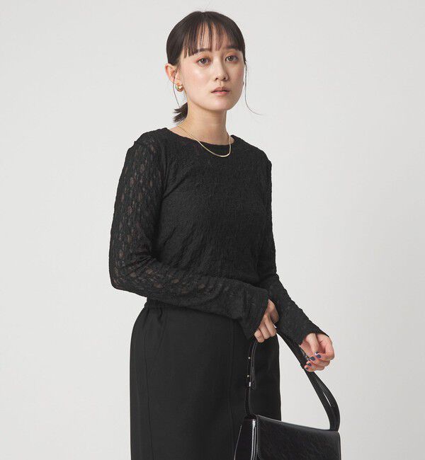 UNITED ARROWS green label relaxing「シアー レース プルオーバー カットソー」|Tシャツ・カットソー|BLACK