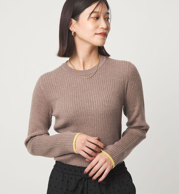 UNITED ARROWS green label relaxing「【WEB限定】＜at ease＞ソデサキ バイカラー プルオーバー ニット ウォッシャブル」|ニット・セーター|BEIGE