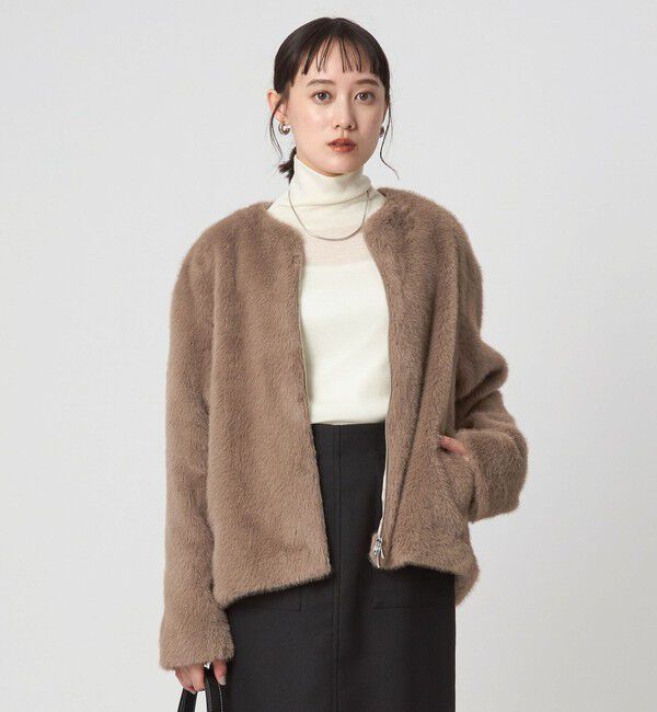 UNITED ARROWS green label relaxing「フェイクファー ノーカラー コート」|ノーカラーコート|
