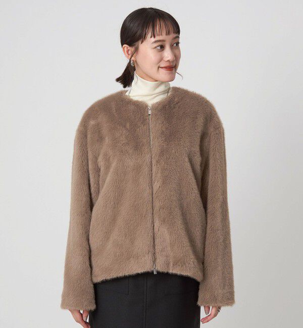 UNITED ARROWS green label relaxing「フェイクファー ノーカラー コート」|ノーカラーコート|