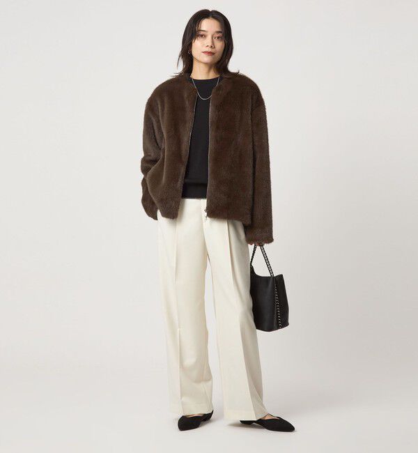 UNITED ARROWS green label relaxing「フェイクファー ノーカラー コート」|ノーカラーコート|