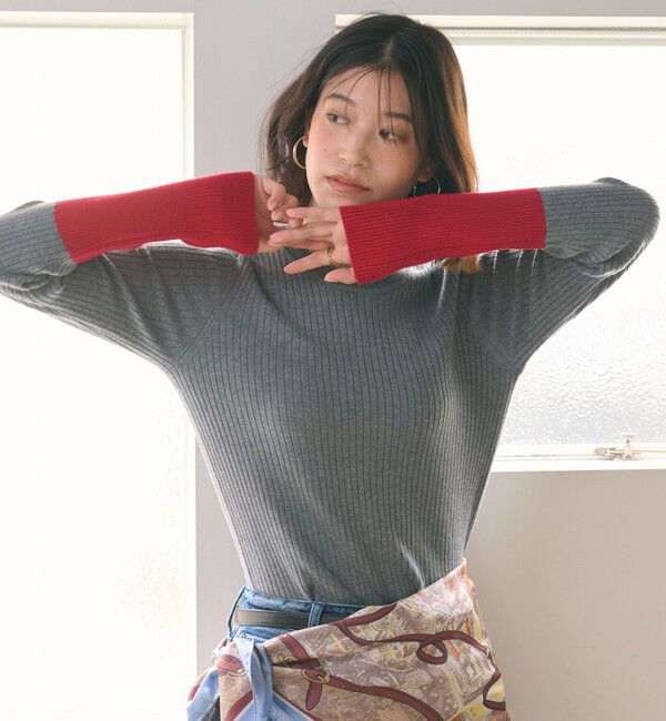 UNITED ARROWS green label relaxing「【WEB限定】＜at ease＞バイカラー クルーネック プルオーバー ニット」|ニット・セーター|