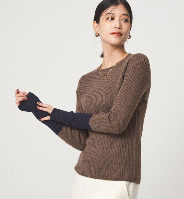 UNITED ARROWS green label relaxing「【WEB限定】＜at ease＞バイカラー クルーネック プルオーバー ニット」|ニット・セーター|MD.BROWN