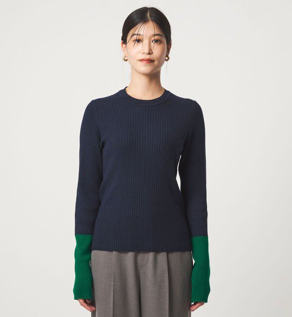 UNITED ARROWS green label relaxing「【WEB限定】＜at ease＞バイカラー クルーネック プルオーバー ニット」|ニット・セーター|