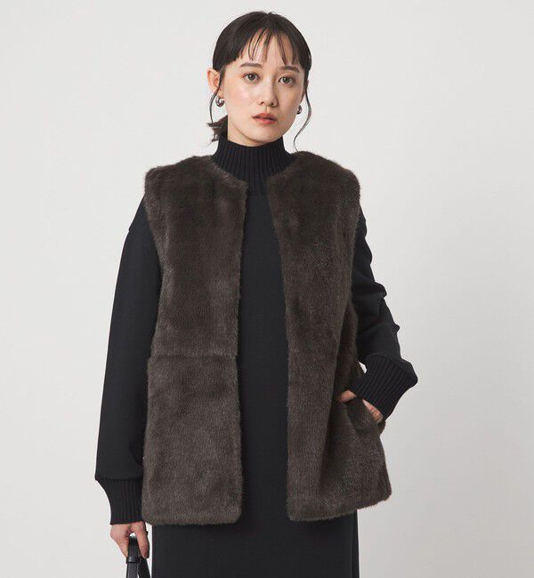 UNITED ARROWS green label relaxing「フェイクファー ベスト」|ベスト・ジレ|DK.BROWN