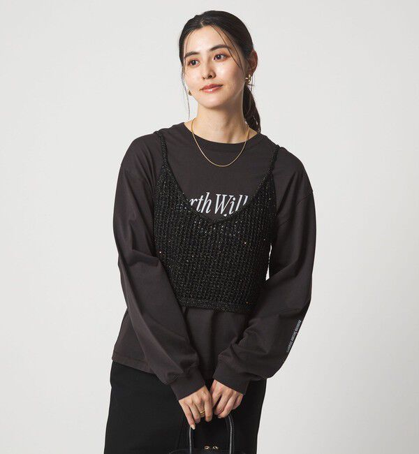 UNITED ARROWS green label relaxing「スパンコール ニット 2WAY キャミソール ウォッシャブル」|ベスト・ジレ|BLACK