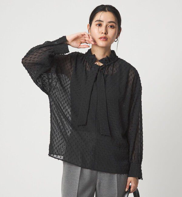 UNITED ARROWS green label relaxing「プチ リボンモチーフ ジャガード ブラウス」|シャツ・ブラウス|BLACK