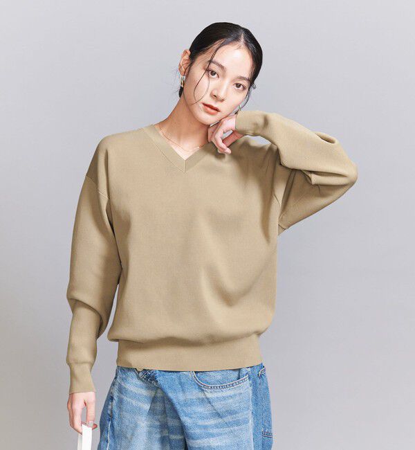 BEAUTY&YOUTH UNITED ARROWS「コットンナイロン Vネック プルオーバー -ウォッシャブル-」|ニット・セーター|BEIGE