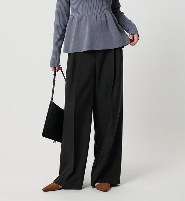 BEAUTY&YOUTH UNITED ARROWS「【WEB限定 Wardrobe DAILY MINIMAL】ウールライクメランジ ワイドパンツ ウォッシャブル」|スラックス|BLACK