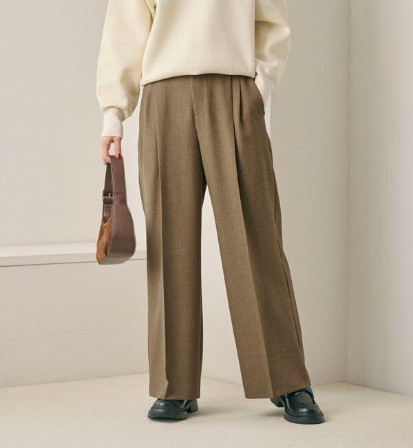 BEAUTY&YOUTH UNITED ARROWS「【WEB限定 Wardrobe DAILY MINIMAL】ウールライクメランジ ワイドパンツ ウォッシャブル」|スラックス|BEIGE