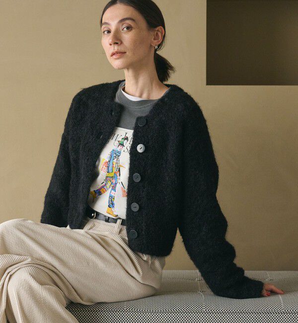 BEAUTY&YOUTH UNITED ARROWS「ウールブレンド ブークレ クルーネックカーディガン」|カーディガン|BLACK