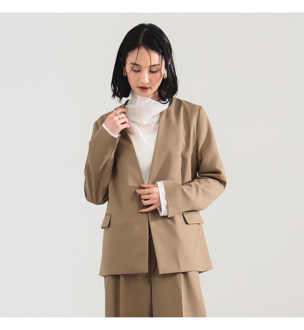 Demi-Luxe BEAMS 「ポリエステル ウール ラペルレス ジャケット」|ダッフルコート|BEIGE