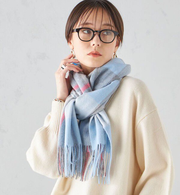 SHIPS for women「チェック カシミヤ ストール」|ストール|ライトブルー