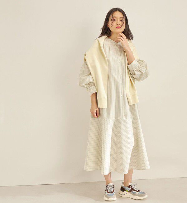 SHIPS for women「〈手洗い可能〉GIZA スーピマ 綿 切り替え バンドカラー ワンピース◇」|ワンピース|オフホワイト