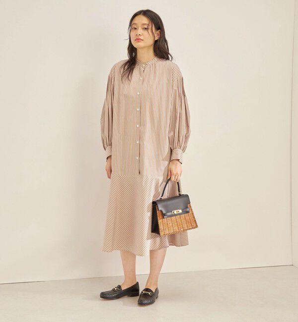 SHIPS for women「〈手洗い可能〉GIZA スーピマ 綿 切り替え バンドカラー ワンピース◇」|ワンピース|