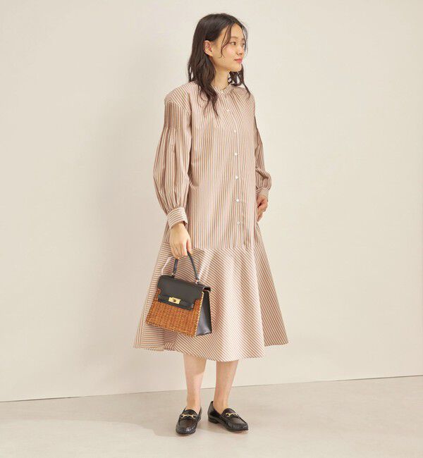 SHIPS for women「〈手洗い可能〉GIZA スーピマ 綿 切り替え バンドカラー ワンピース◇」|ワンピース|