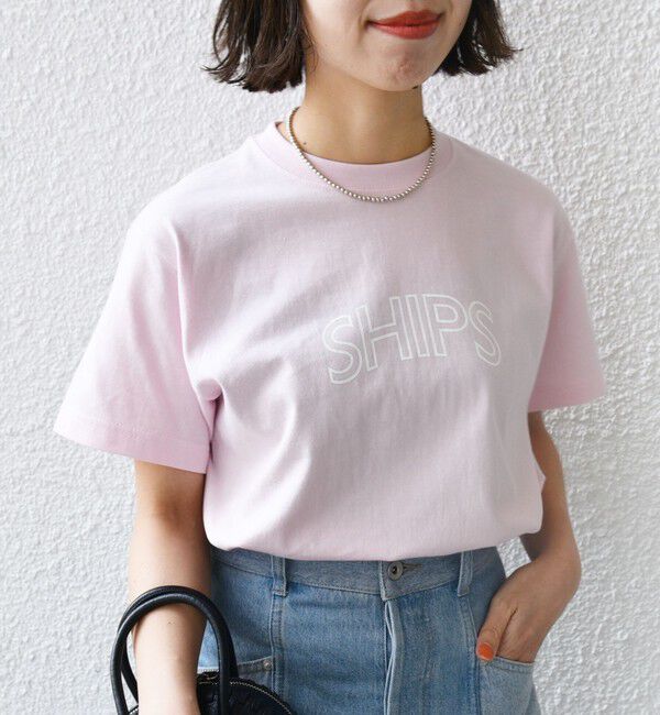 SHIPS for women「【WEB限定】 SHIPS ラウンド プリント ロゴ TEE」|Tシャツ・カットソー|ピンク