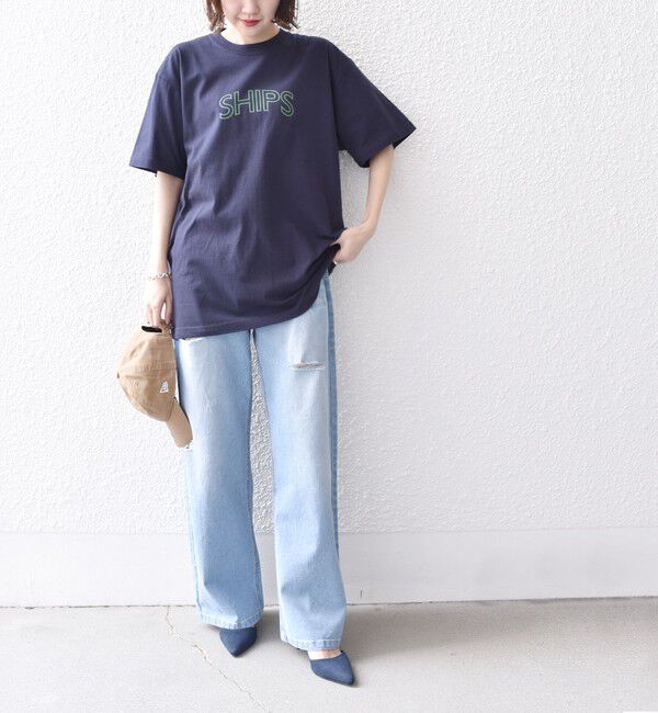 SHIPS for women「【WEB限定】 SHIPS ラウンド プリント ロゴ TEE」|Tシャツ・カットソー|
