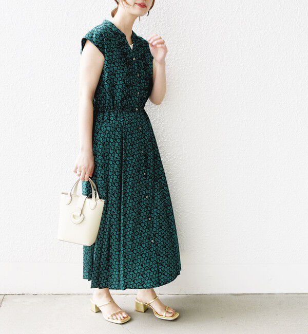 SHIPS for women「【WEB限定】〈洗濯機可能〉ドット 花柄 サイド プリーツ フレンチスリーブ ワンピース」|ワンピース|