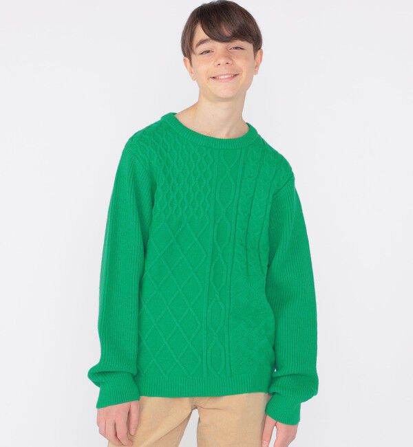SHIPS KIDS「SHIPS KIDS:145～160cm /〈手洗い可能〉ケーブル ニット」|ニット・セーター|グリーン