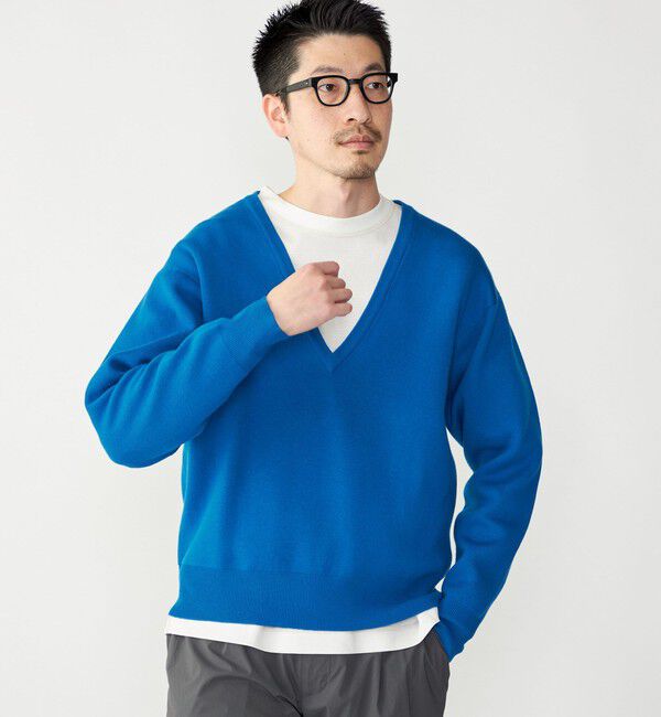 SHIPS「SHIPS: ダブルフェイス コットンカシミヤ Vネック 長袖 ニット」|ニット・セーター|