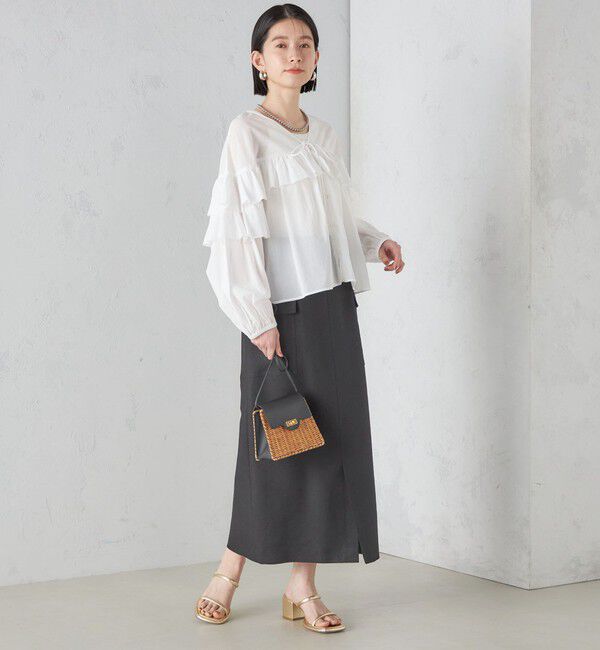 SHIPS for women「麻混 ストライプ 無地 ポケット タイト スカート ◇」|スカート|