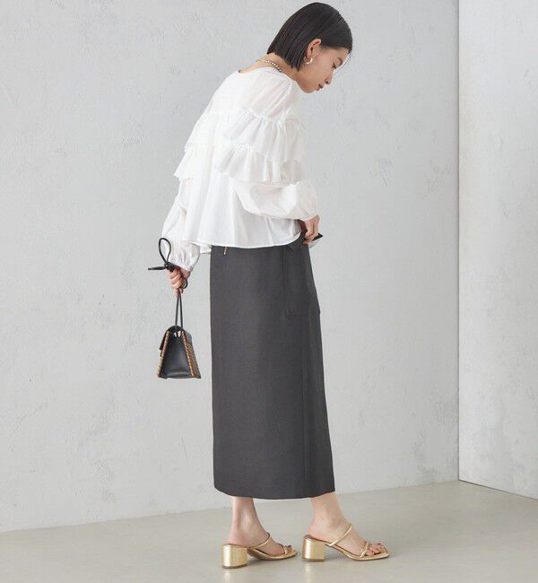 SHIPS for women「麻混 ストライプ 無地 ポケット タイト スカート ◇」|スカート|