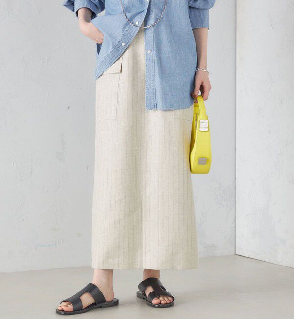 SHIPS for women「麻混 ストライプ 無地 ポケット タイト スカート ◇」|スカート|ベージュ