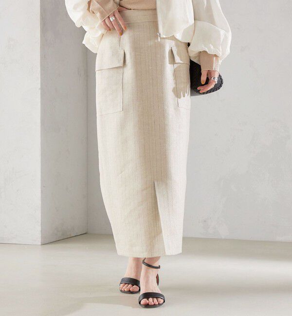 SHIPS for women「麻混 ストライプ 無地 ポケット タイト スカート ◇」|スカート|