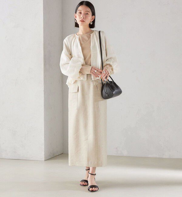 SHIPS for women「麻混 ストライプ 無地 ポケット タイト スカート ◇」|スカート|