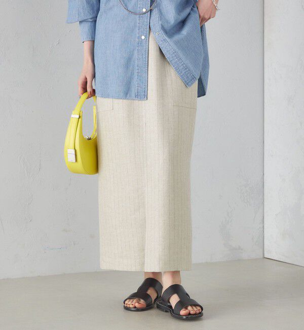 SHIPS for women「麻混 ストライプ 無地 ポケット タイト スカート ◇」|スカート|