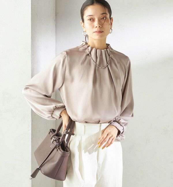 SHIPS for women「【一部WEB限定】〈手洗い可能〉ヴィンテージ サテン ネック ギャザー ブラウス」|シャツ・ブラウス|