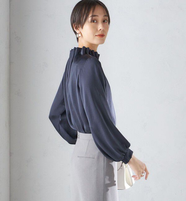 SHIPS for women「【一部WEB限定】〈手洗い可能〉ヴィンテージ サテン ネック ギャザー ブラウス」|シャツ・ブラウス|