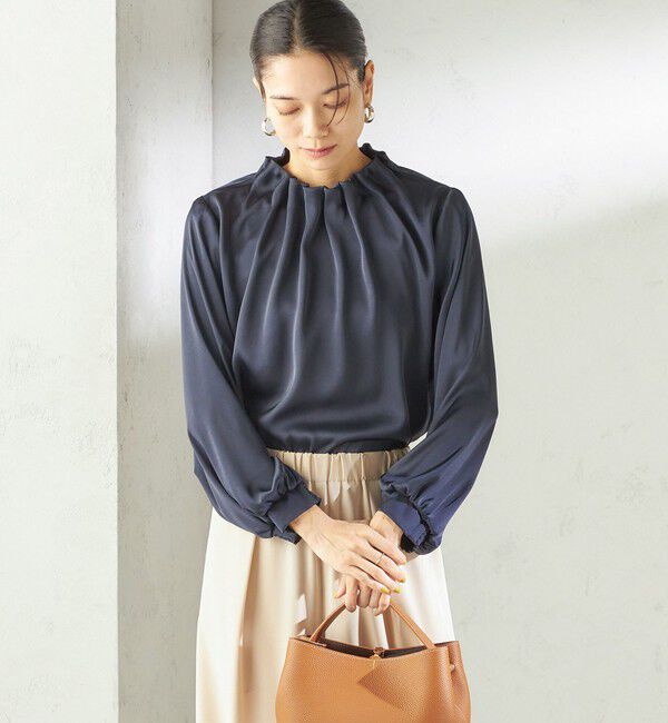 SHIPS for women「【一部WEB限定】〈手洗い可能〉ヴィンテージ サテン ネック ギャザー ブラウス」|シャツ・ブラウス|