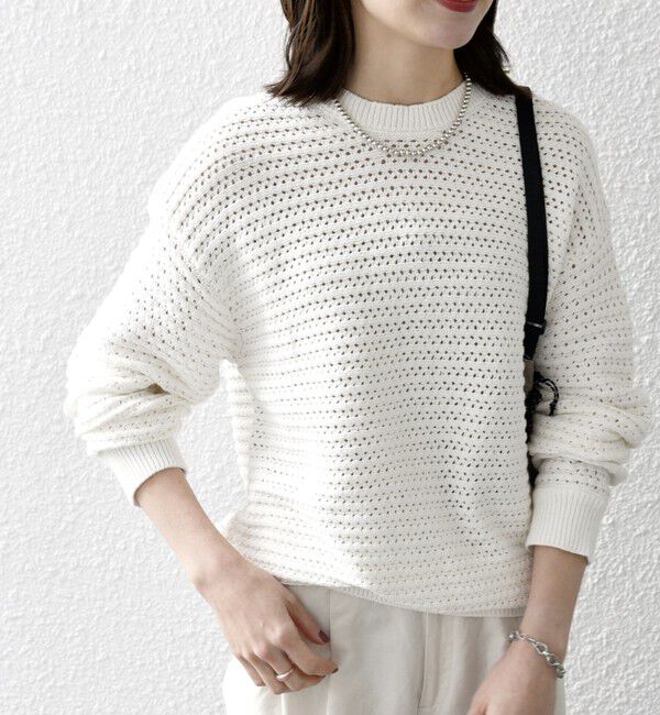 SHIPS any「SHIPS any: メッシュ ルーズ クルーネック ニット プルオーバー」|ニット・セーター|