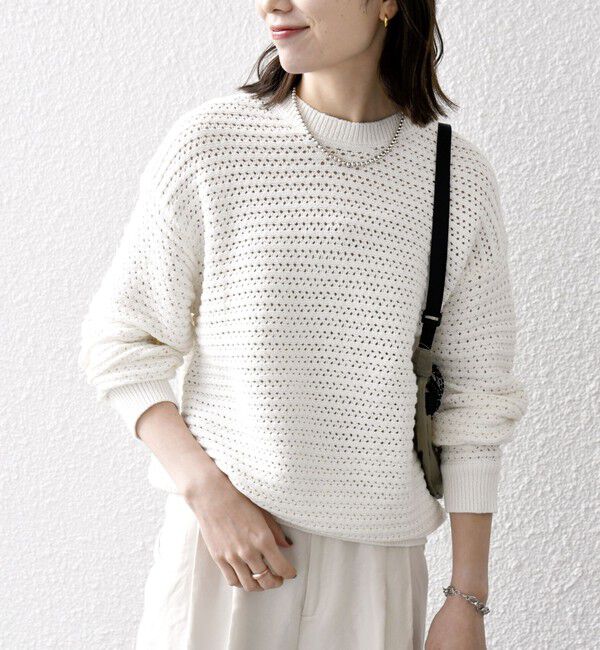 SHIPS any「SHIPS any: メッシュ ルーズ クルーネック ニット プルオーバー」|ニット・セーター|