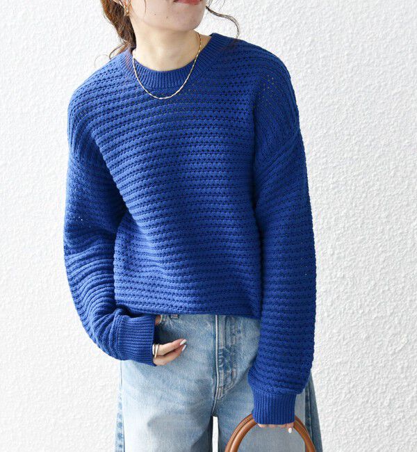 SHIPS any「SHIPS any: メッシュ ルーズ クルーネック ニット プルオーバー」|ニット・セーター|