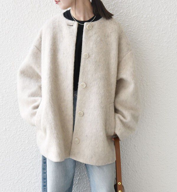 SHIPS any「《一部追加予約》SHIPS any: シャギー ノーカラー コクーン コート」|ノーカラーコート|