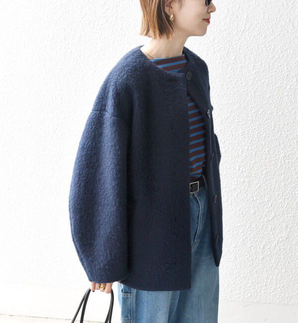 SHIPS any「《一部追加予約》SHIPS any: シャギー ノーカラー コクーン コート」|ノーカラーコート|