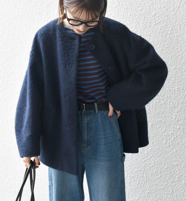 SHIPS any「《一部追加予約》SHIPS any: シャギー ノーカラー コクーン コート」|ノーカラーコート|