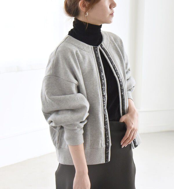 quaranciel「quaranciel:〈手洗い可能〉スパンコール テープ スウェット カーディガン」|カーディガン|