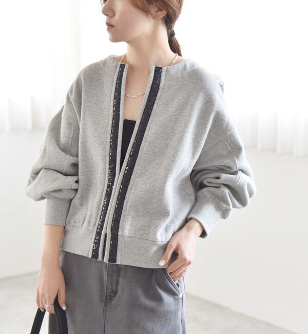 quaranciel「quaranciel:〈手洗い可能〉スパンコール テープ スウェット カーディガン」|カーディガン|