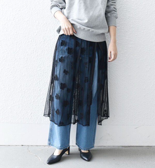 SHIPS any「bon_meur: フラワー ビーズ ラップスカート &times; ストレート パンツ セット」|その他|ブラック