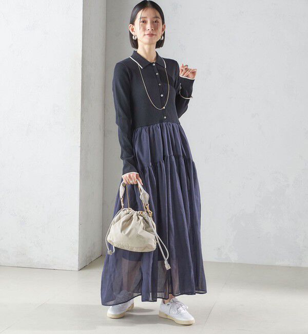 SHIPS for women「〈手洗い可能〉ポロ 衿 シアー ティアード ワンピース」|ワンピース|ネイビー